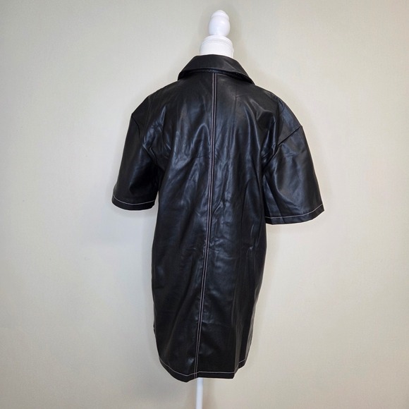 ASOS DESIGN Womens Black Faux Leather Contrast Stitch Mini Dress Size Small - Picture 5 of 7